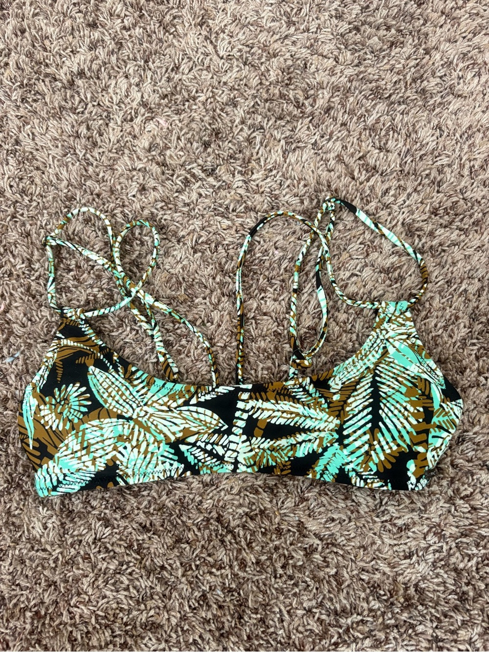 Volcom Women’s Tropical Leaf Print Bikini Top in Mint & Olive